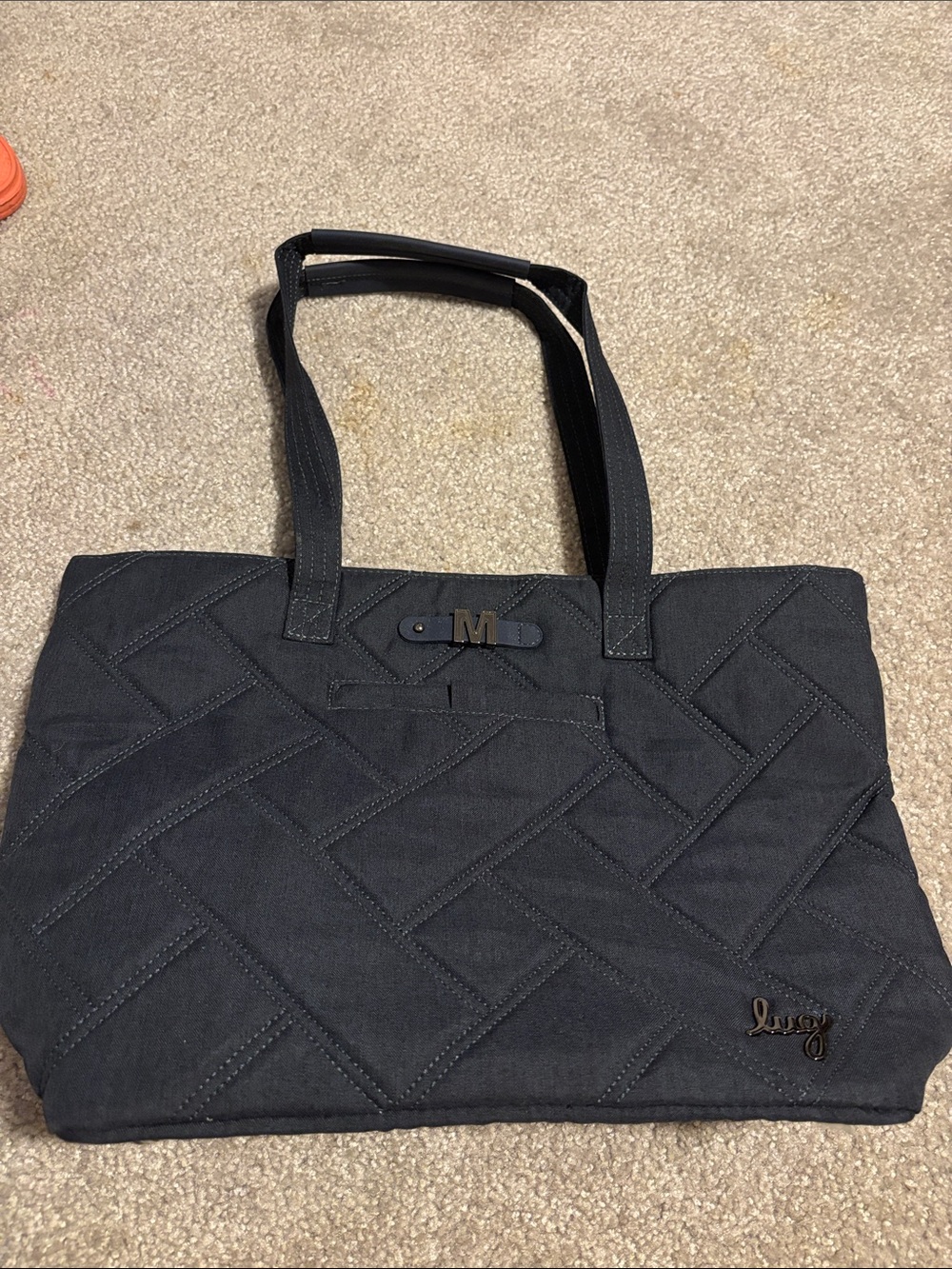 Lug Black Quilted Canvas Tote with Logo and so many pockets!